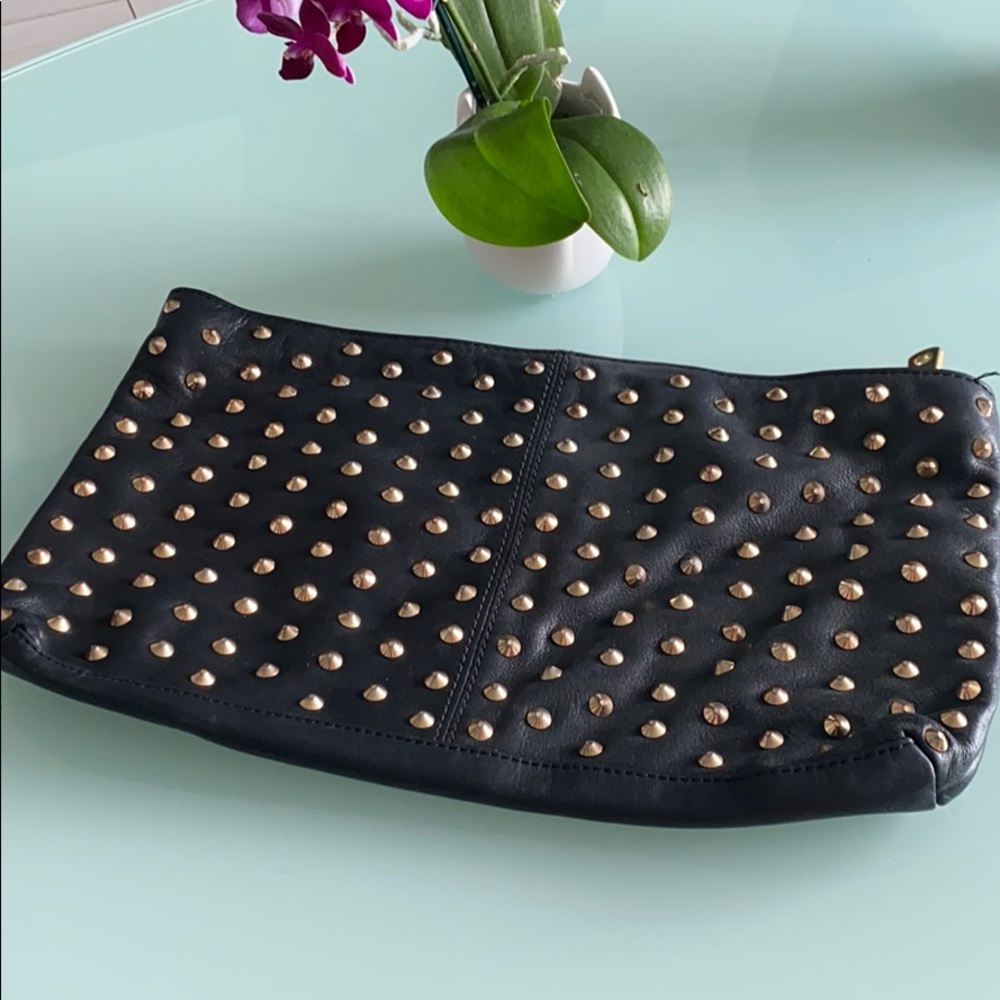 Zara leather clutch with gold studs